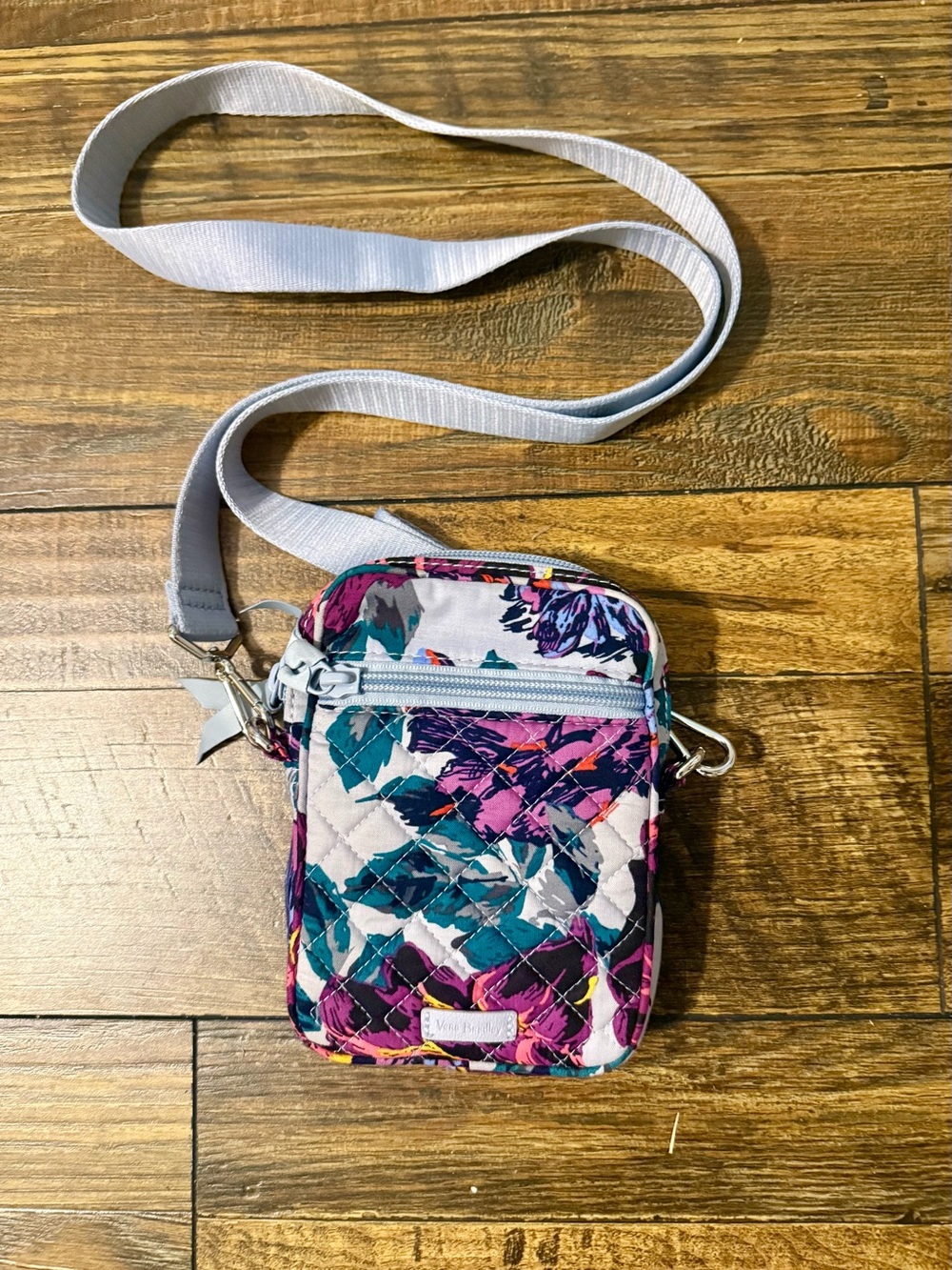 Vera Bradley Quilted Floral Mini Crossbody Bag Purple Teal Gray